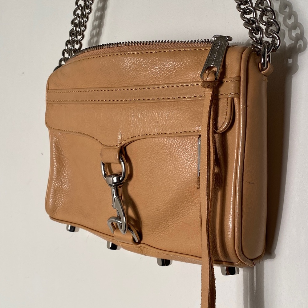 Rebecca Minkoff PEACHY Tan Leather Mini Mac City Chain Bag with Silver Hardware